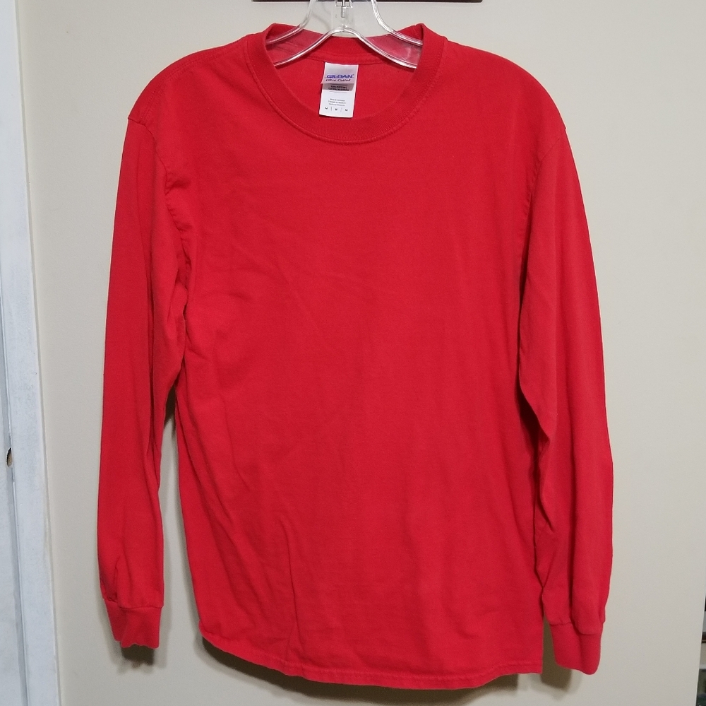 Gildan Long Sleeved Cotton Shirt Casual Activewear Medium Red